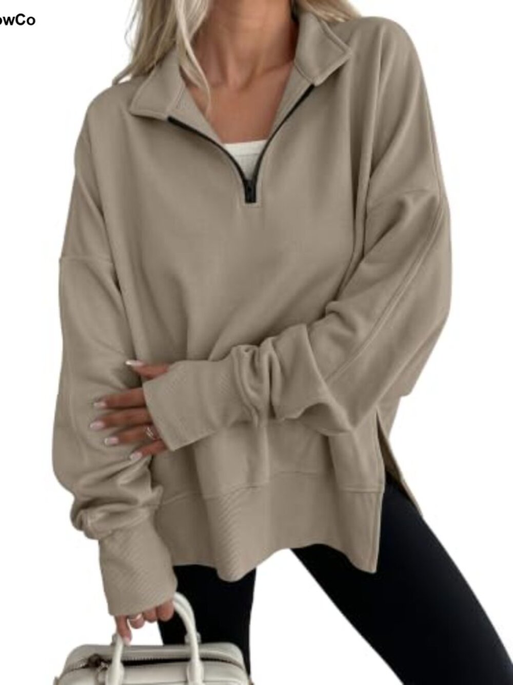 Women's Oversized Quarter Zip Pullover Sweatshirt Half Zip Long Sleeve Drop